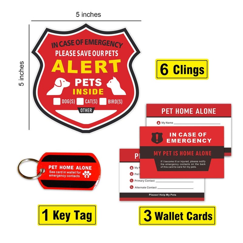 WINGKIND Pet Alert Stickers - in Case of Emergency Pets Rescue Stickers Static Cling Window Decals (6 Pack), Pet Home Alone Wallet Cards, Key Tag - NO Adhesive, Removable, UV Resistant - Image 2